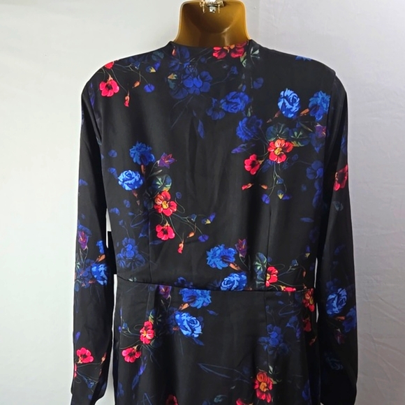 I.N.C. International Concepts Black Floral Print Faux-Wrap Long Sleeve Dress L - Picture 6 of 12